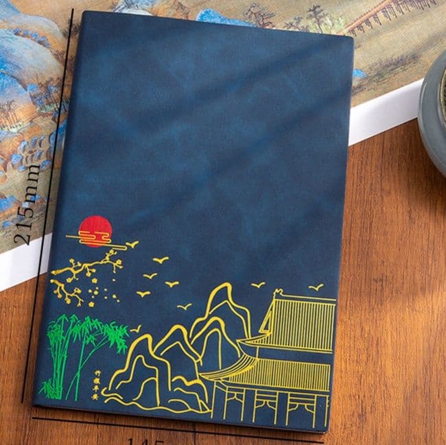ノートカバー 東洋風景刺繍入り和風ノートカバー