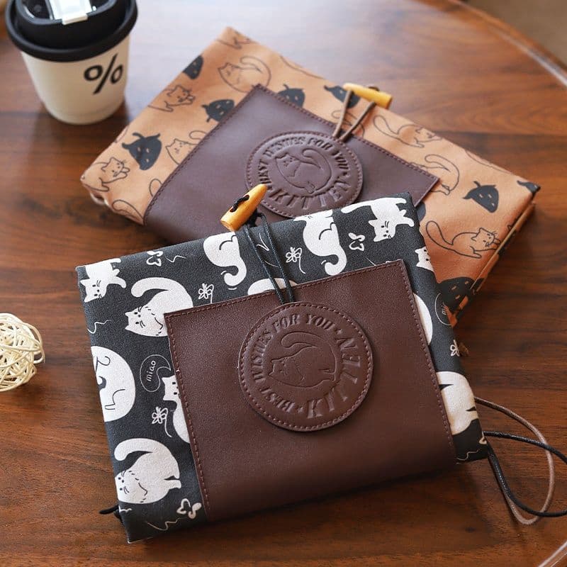 ノートカバー 猫柄レザーコンビ手帳カバー